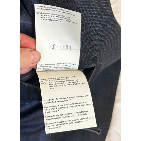 HUGO BOSS Gray Windowpane Plaid Wool Sport Coat Blazer-2 Button-Dual Vent-Sz 38R - Picture 9 of 14